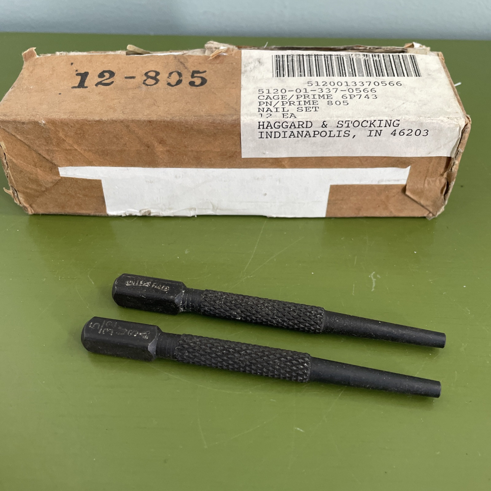 Set 2 Vintage MILLERS FALLS Steel 5/32" Tip Nail Set Punch USA New Old Stock