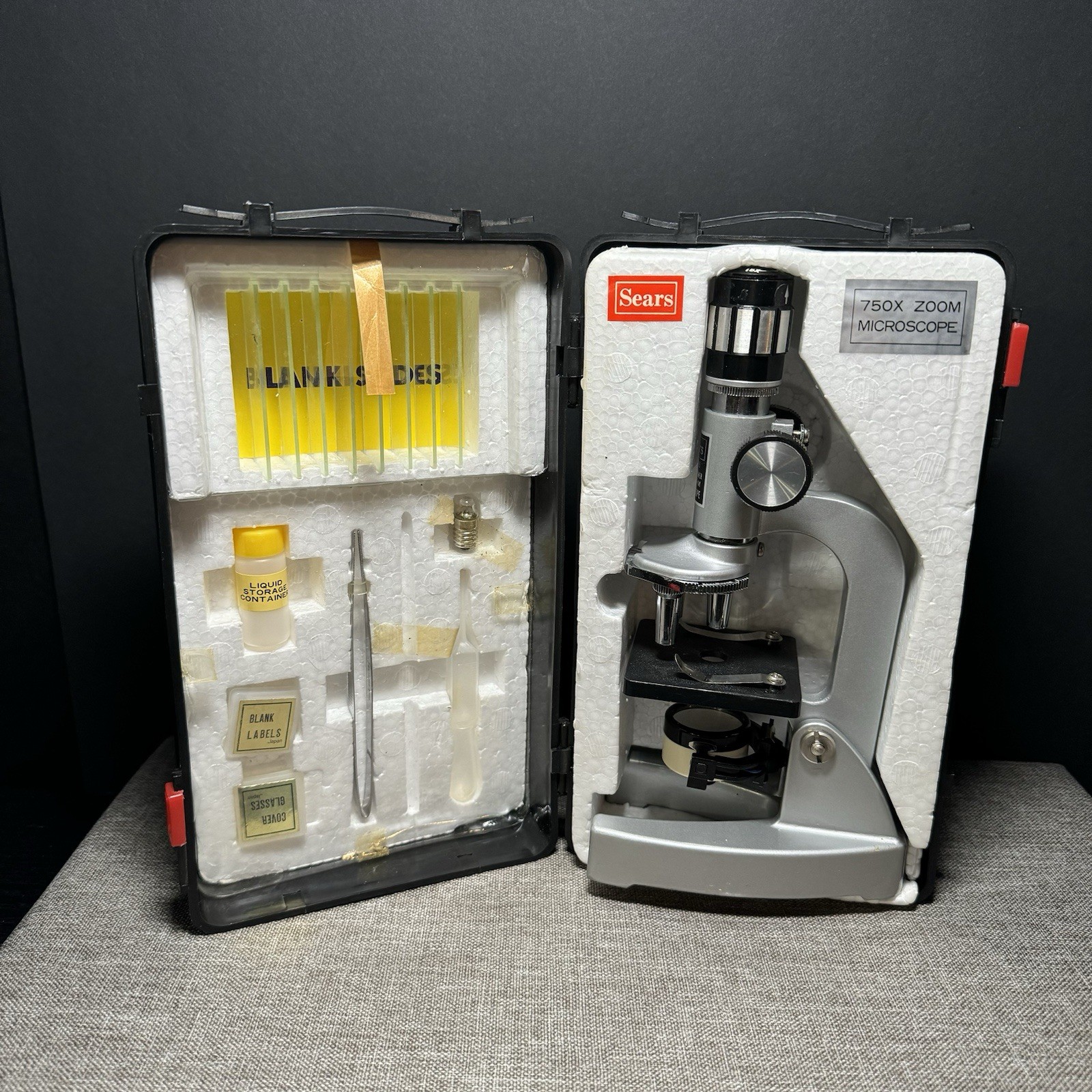 Vintage Sears Microscope Set w/Case 750X Zoom Slides Science Lab Kit