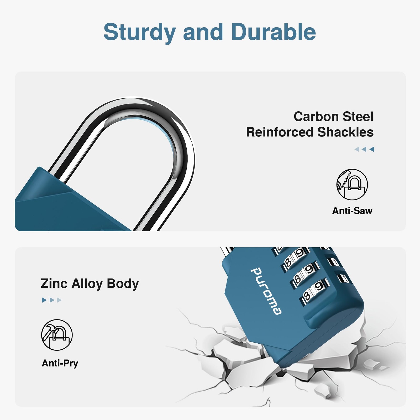Puroma 2 Pack Combination Lock for Locker 4 Digit Medium, Peacock Blue
