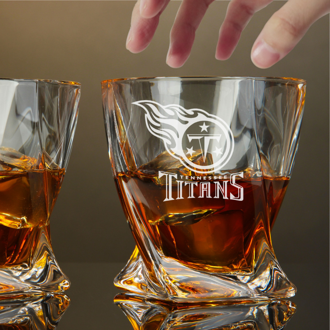 Custom Engraved Tennessee Titans Whiskey Glass – 10 oz Twisted Rocks Glass