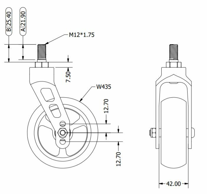 ALUMINUM CASTER FORK (SILVER) ASSEMBLY WITH WHEELS. CHOOSE YOUR WHEEL SIZE