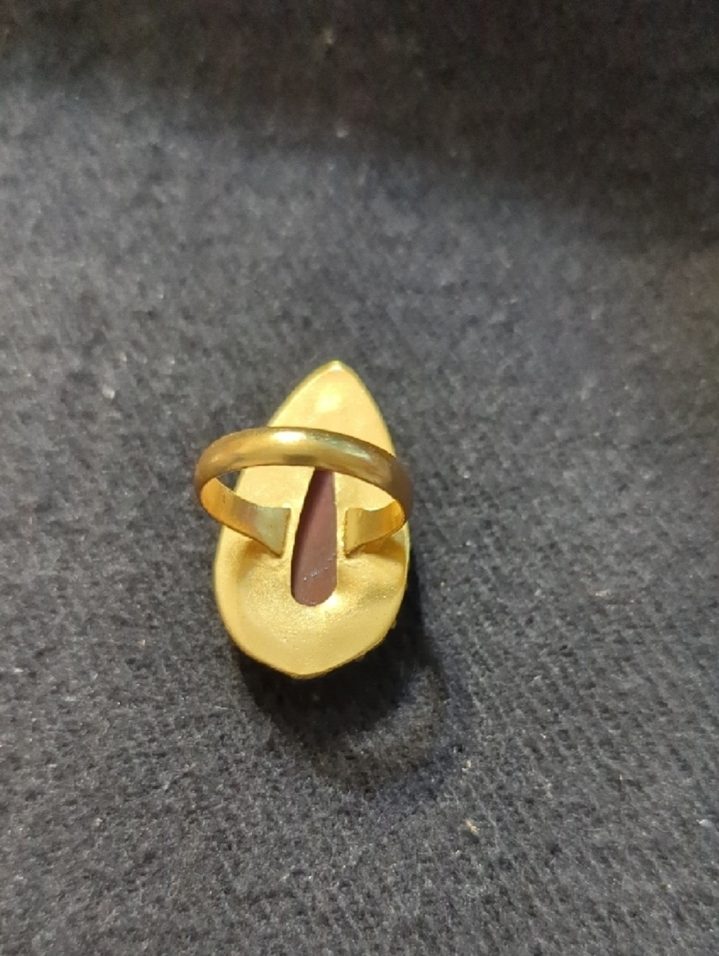 Gold Plated Red Brown Jasper Gemstone Teardrop Statement Ring - Size 9