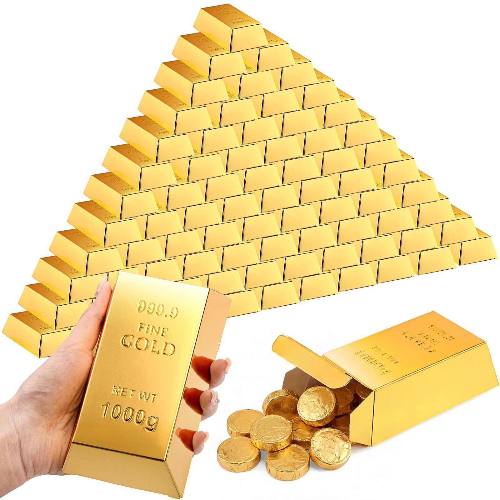 Honoson 150 Pcs Gold Bar Fake Gift Box Foil Gold Bar Party Favor Boxes Paper Gol