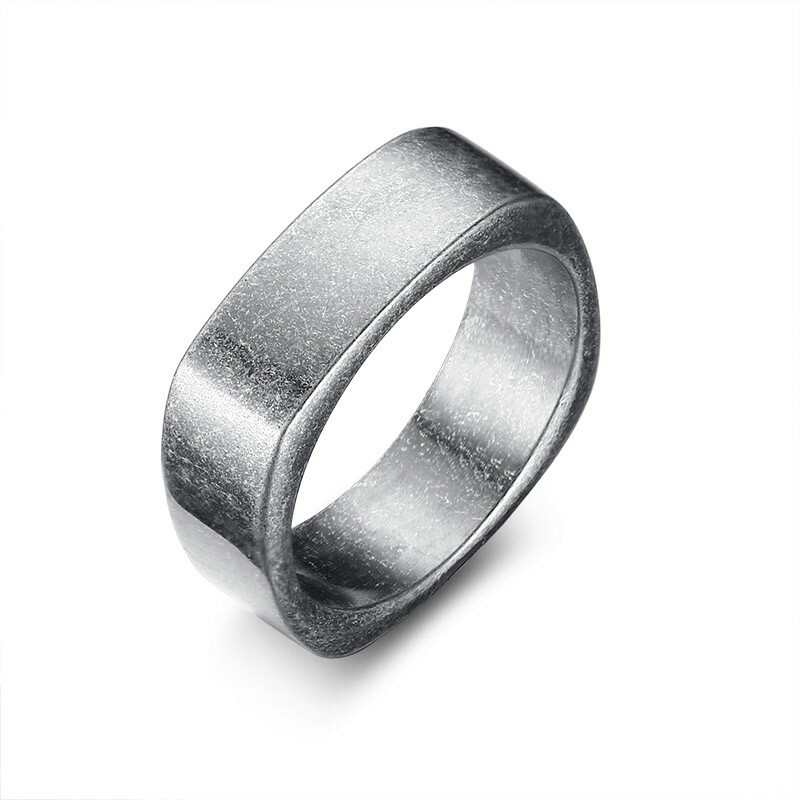 Stainless Steel Men's Antique Style Rounded Square Band Ring Size 9-12