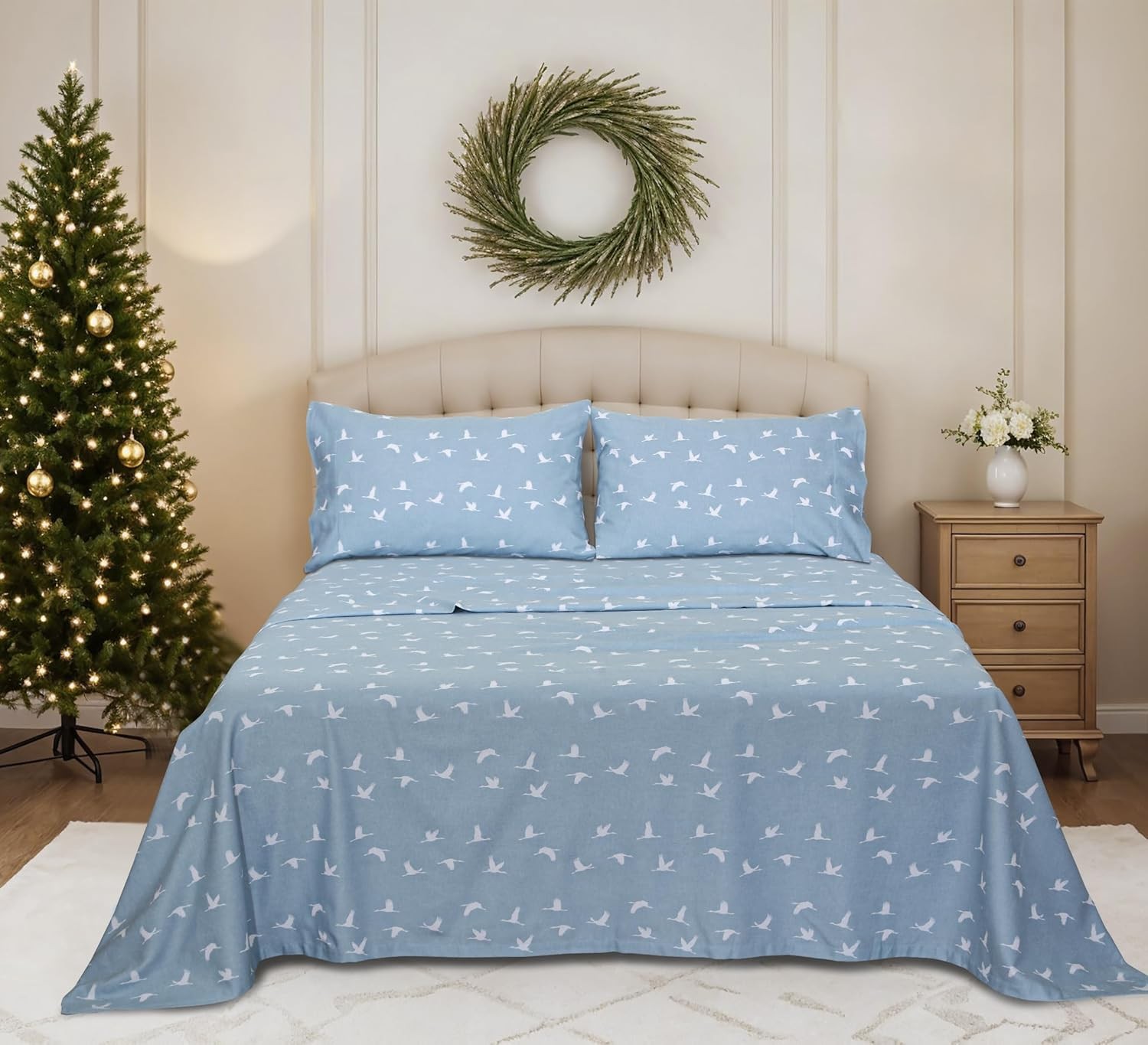 Flannel Sheets Twin Size 100% Cotton Double Brushed Twin Sheets Set Deep Pockets