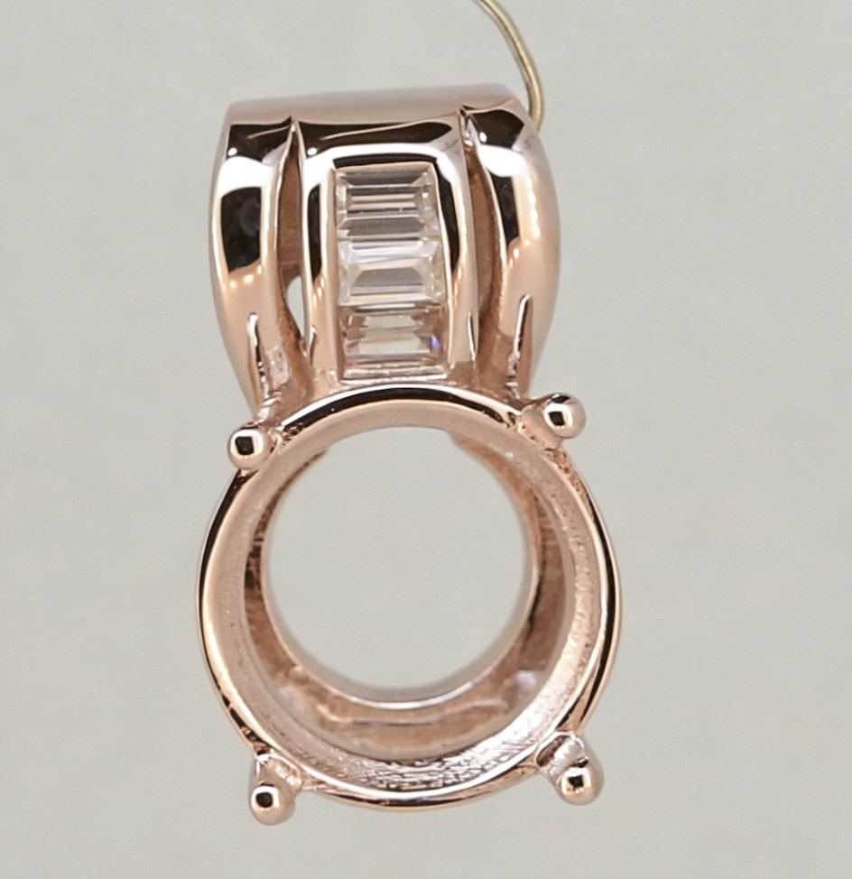 RoseSterling Silver Semi Mount Pendant Setting Round RD 10x10mm White Topaz