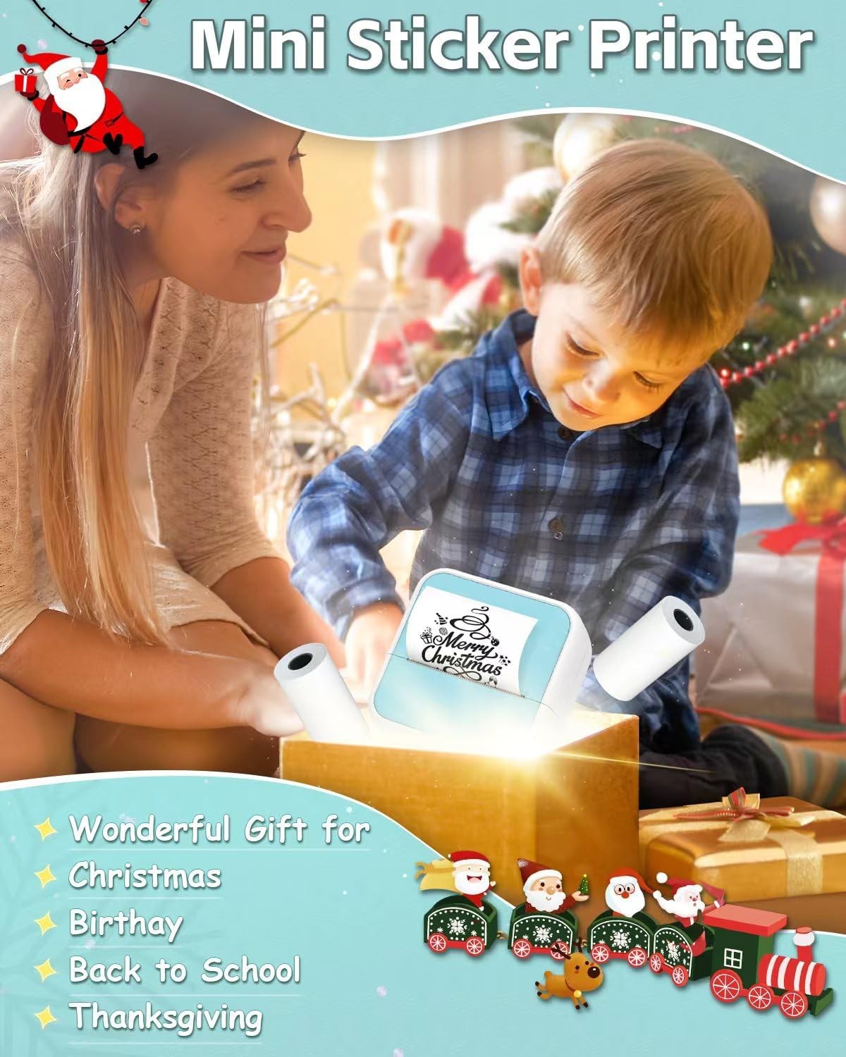 Phomemo Sticker Printer - Printpods Mini Printer with Stickers, Print Pod Xmas