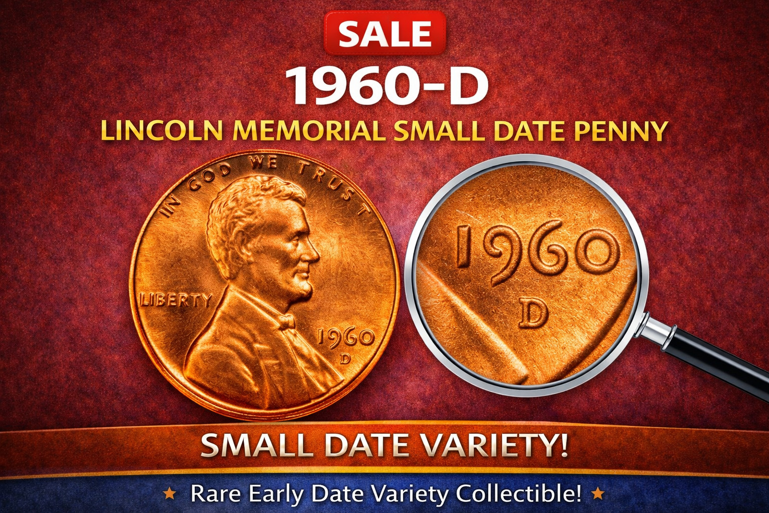 1960 D Lincoln Memorial Small Date - 1 Coin - from BU cent roll Denver mint