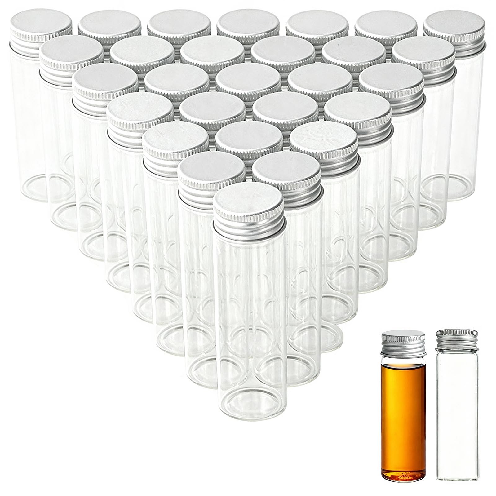 Odowalker Small Clear Vials Glass Bottles Spice Mini Jars Lids 30 Pcs