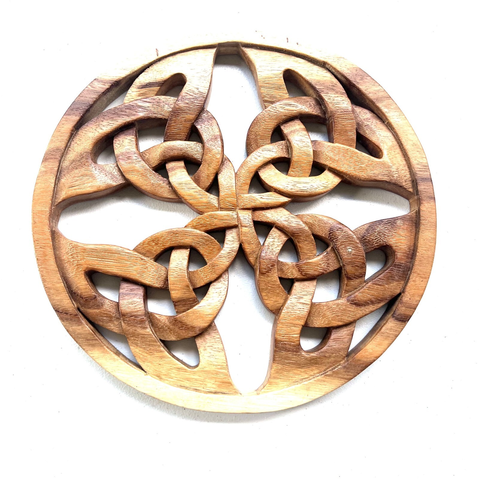 Hand Carved Teak Wall Art Round 12 inch Frame - Nature Wood Handmade Artisan