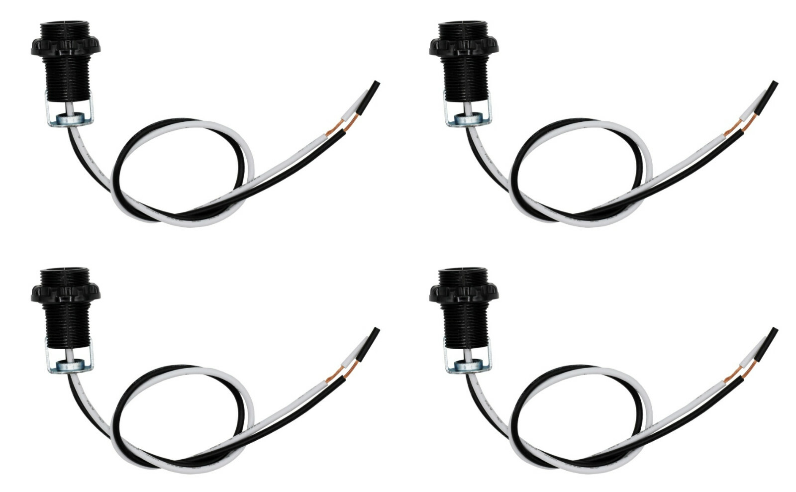 E12 Candelabra Socket with 12” Leads, External Threading, Hickey and Ring