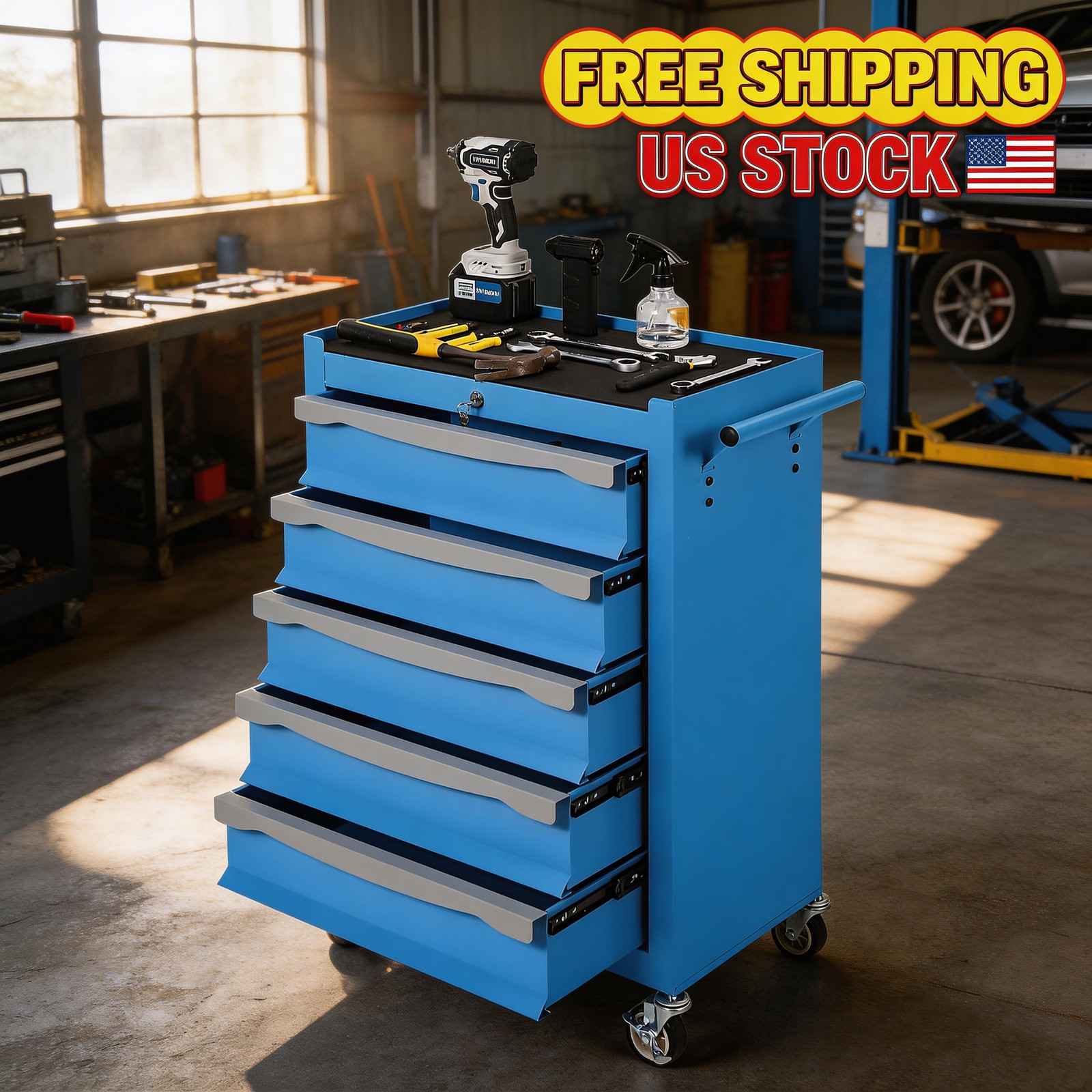 Hetoy 5-Drawer Tool Chest with Lock,Heavy-Duty Modular Steel Toolbox Rolling