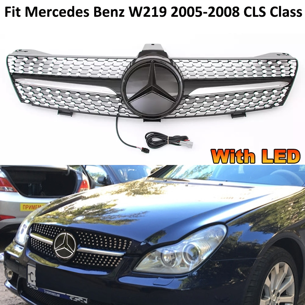 For Mercedes Benz CLS W219 CLS500 CLS550 2005-2008 Front Grille Grill With LED