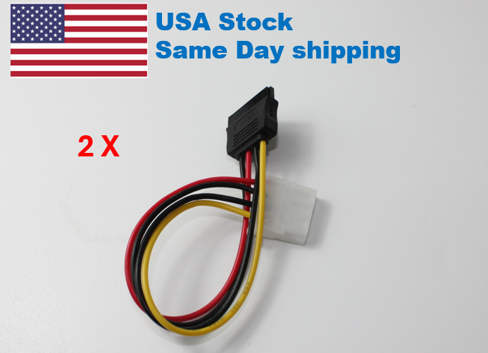 2 Pcs IDE/Molex 4-Pin Female To Serial ATA SATA 15-Pin Male Power Adapter Cable