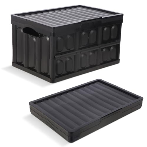 Plastic Collapsible Storage Bins with Lids, | 45L Stackable 45L 1PK ( All Back)