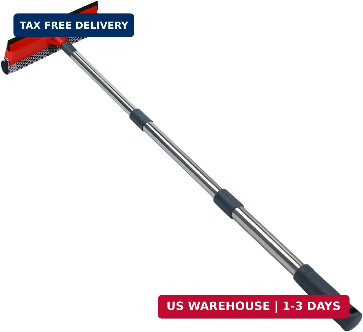 Window Squeegee with 19-37" Long Handle, 2 in 1 Window Cleaner Tool with TPR Squ
