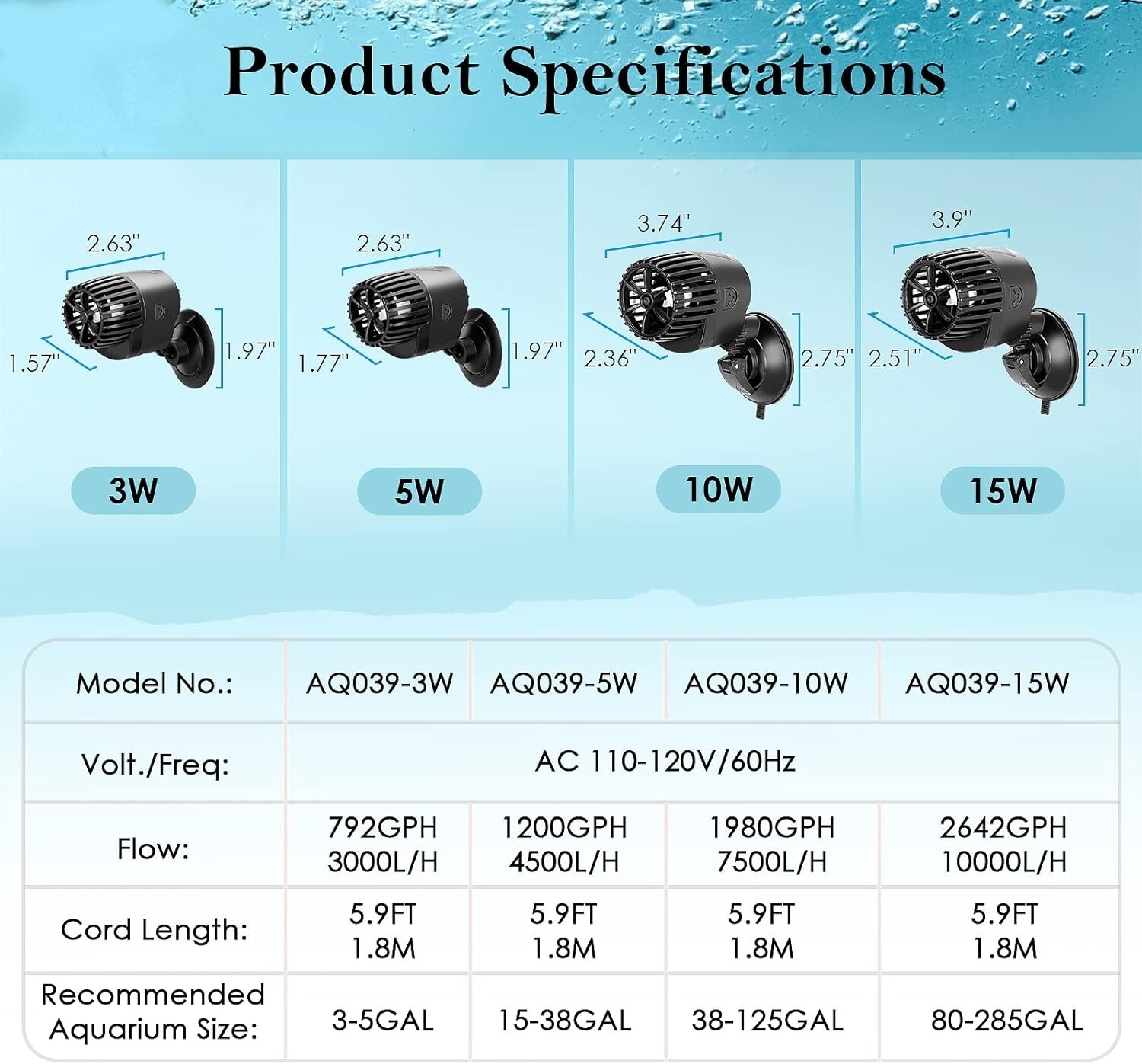 AQQA classical aquarium 15W submersible wave maker ac110 aq039
