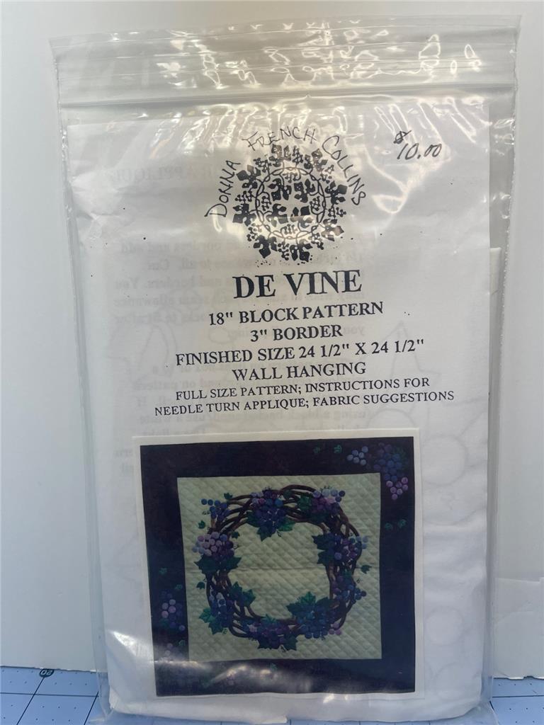 DONNA FRENCH COLLINS Quilt Pattern  DE VINE 18" block Pattern - 24.5" x 24.5"