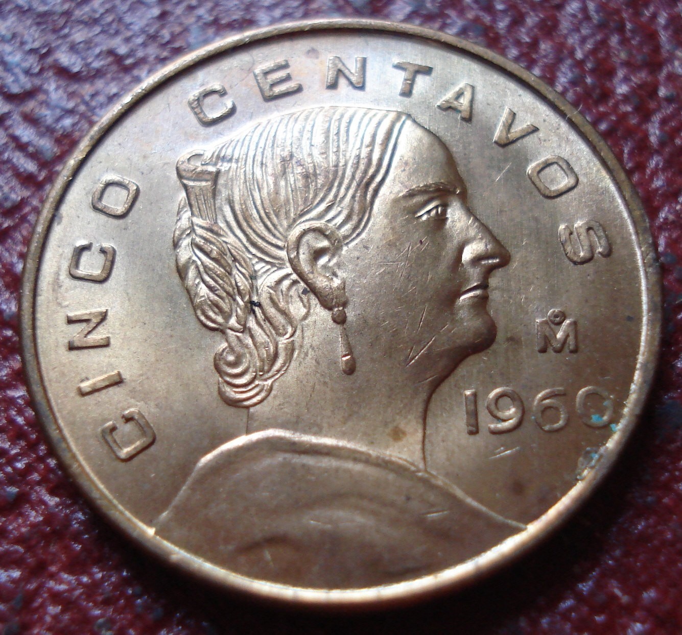 1960 MEXICO 5 CENTAVOS IN AU CONDITION