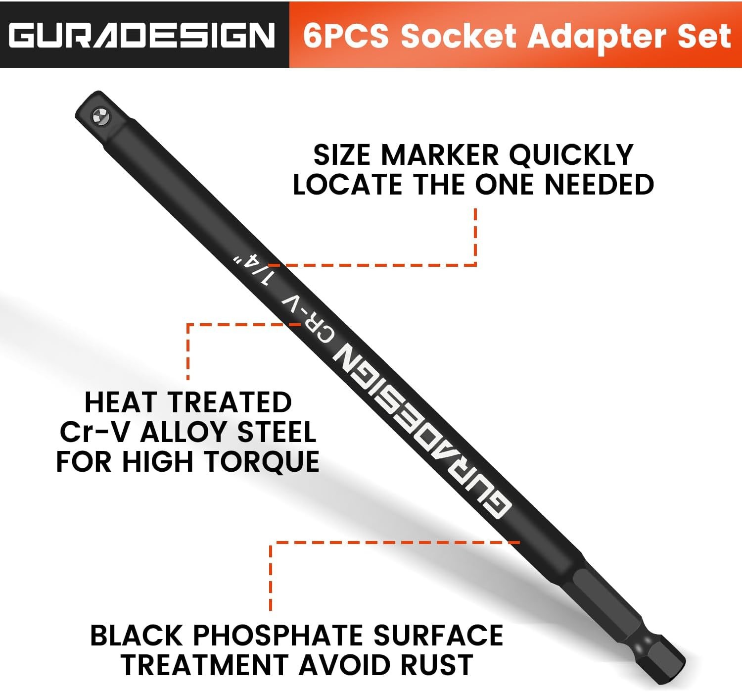 11-Piece Impact Socket Adapter Set - 3/6 Inch Hex Shank, One Size, Black