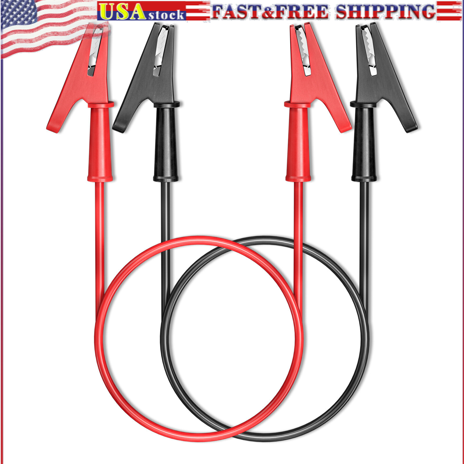 2PCS Alligator Clips Test Leads Dual Ended Crocodile Copper Wire Cable Red Black