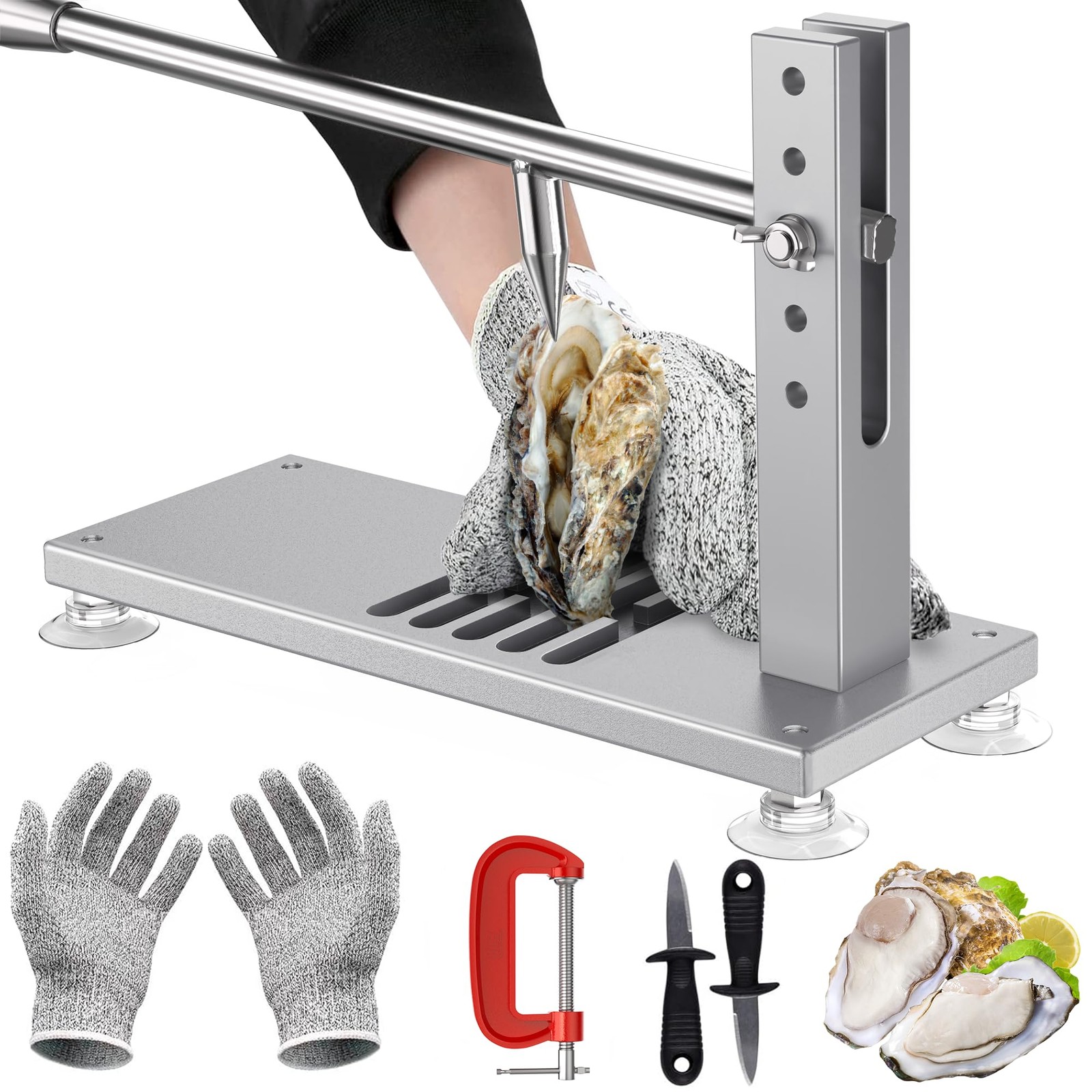 ZeroPone Oyster Clam Opener Machine Adjustable 29cm*15cm*8.5cm, Silver