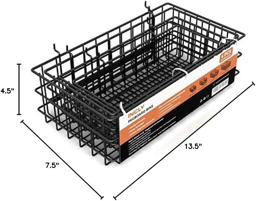 4 Pack Heavy Duty Metal Pegboard Baskets - Adjustable & Rust Resistant