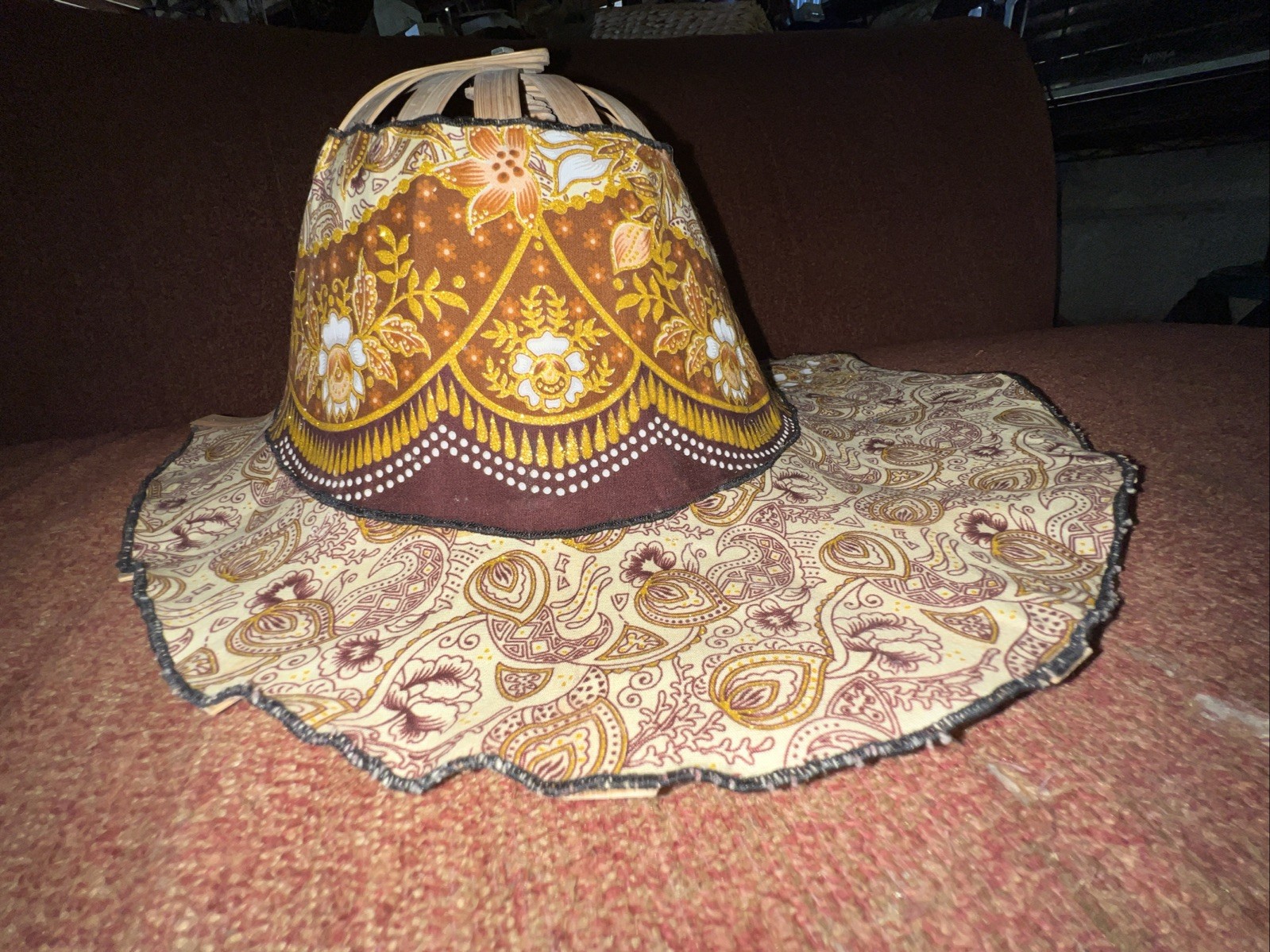 Foldable Wide Brim Sun Hat Boho Floral Bamboo Frame Packable Beach Hat