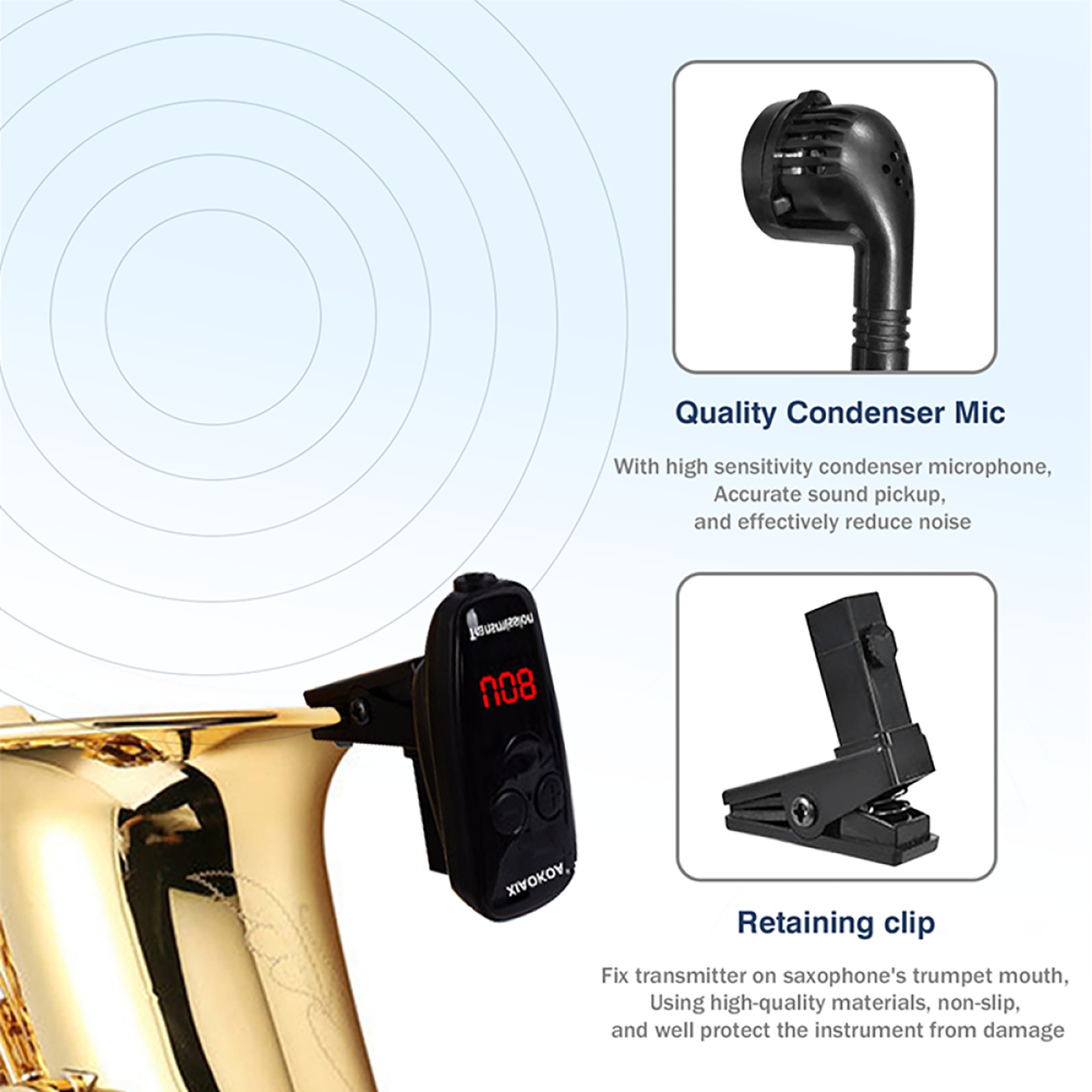UHF Wireless Microphone For Trumpet Saxophone Instrument 50M Range Wireless m