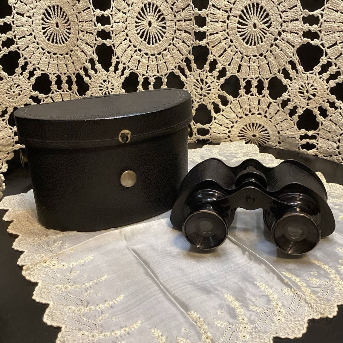 Vintage Black Trojan Binoculars with Case