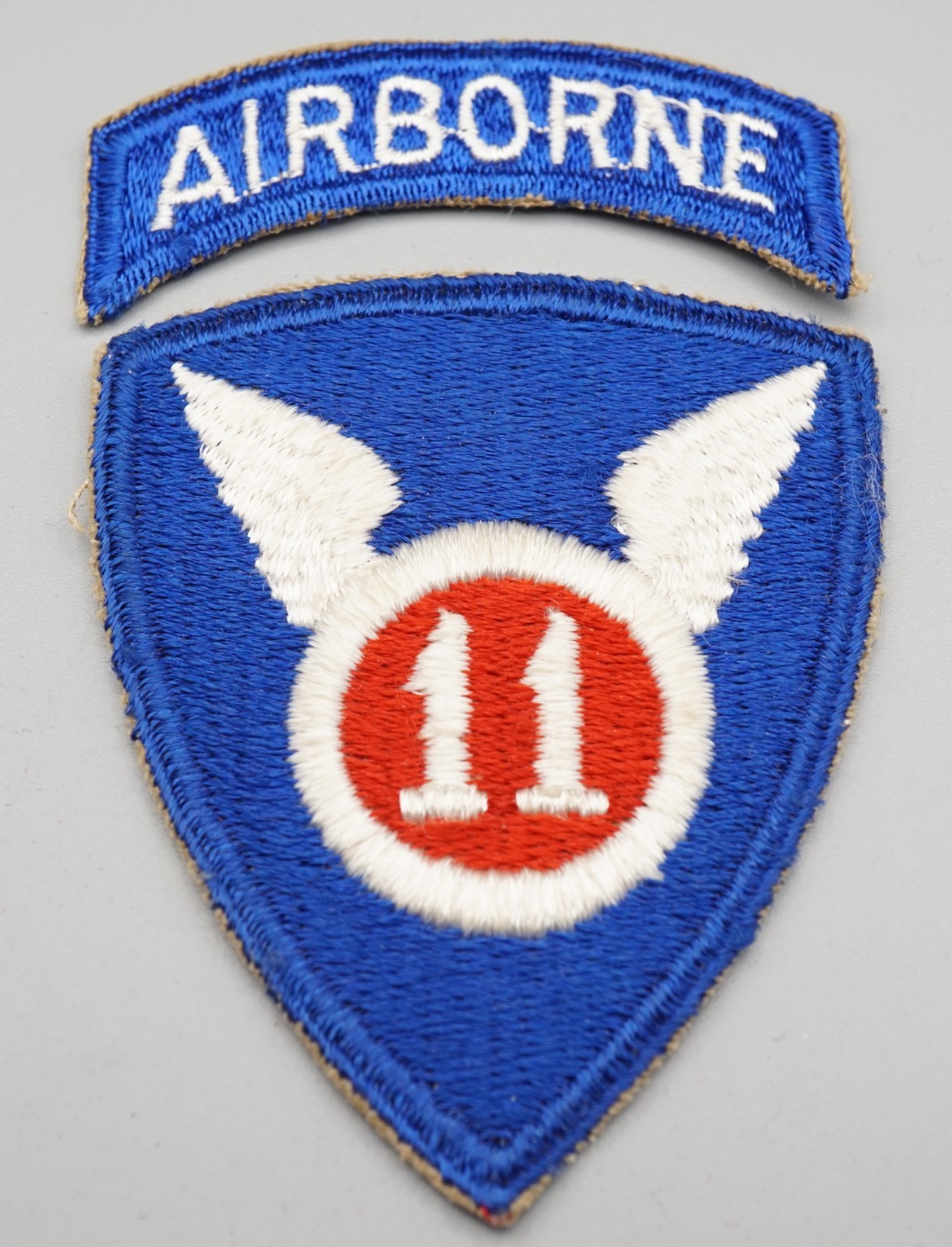 WWII 11th Airborne Division & Rocker Tab Patches Lot Of 2 - NO GLOW