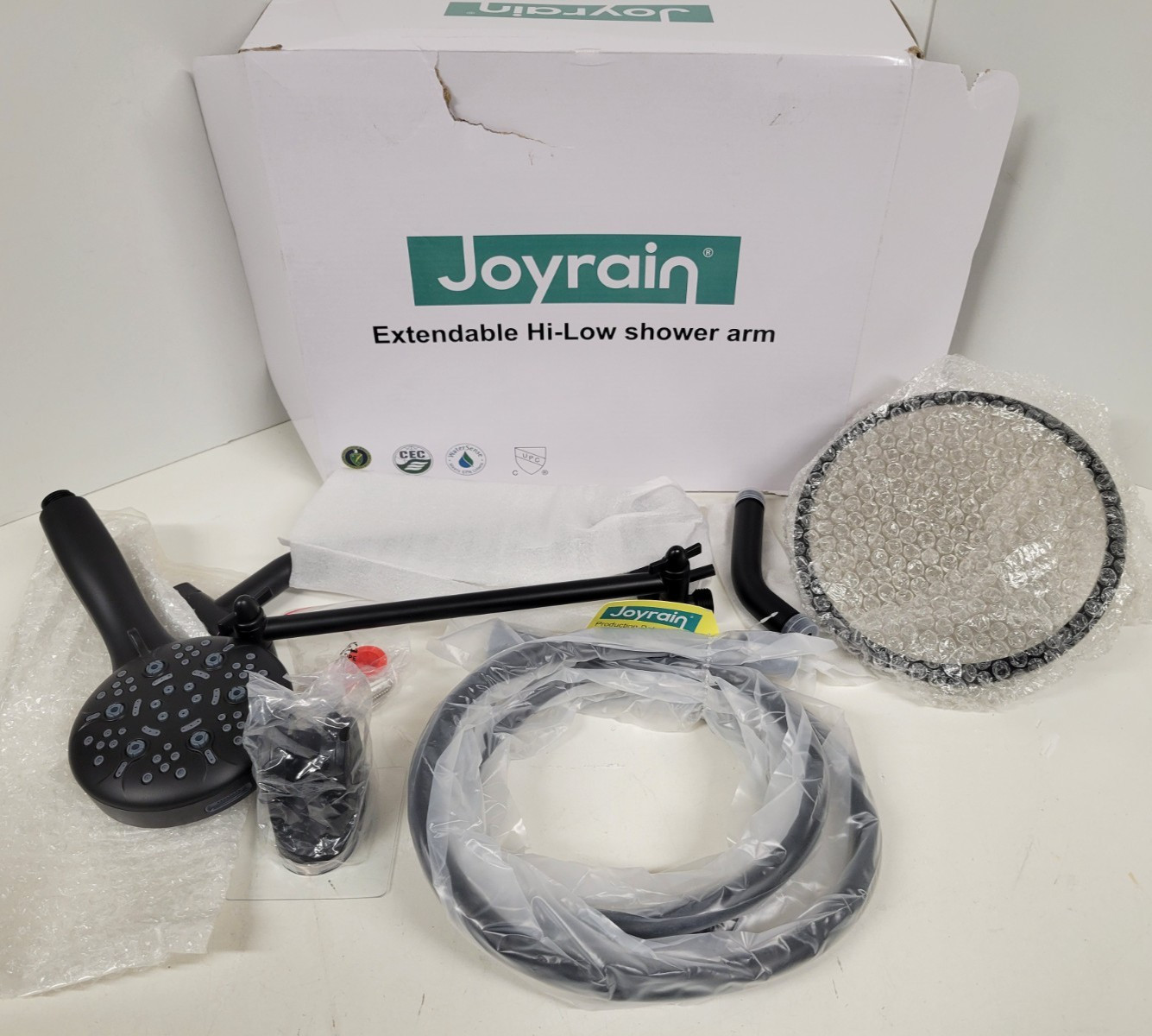 Joyrain High Pressure Shower Head Combo w/Extendable Arm & Handheld Matte Black