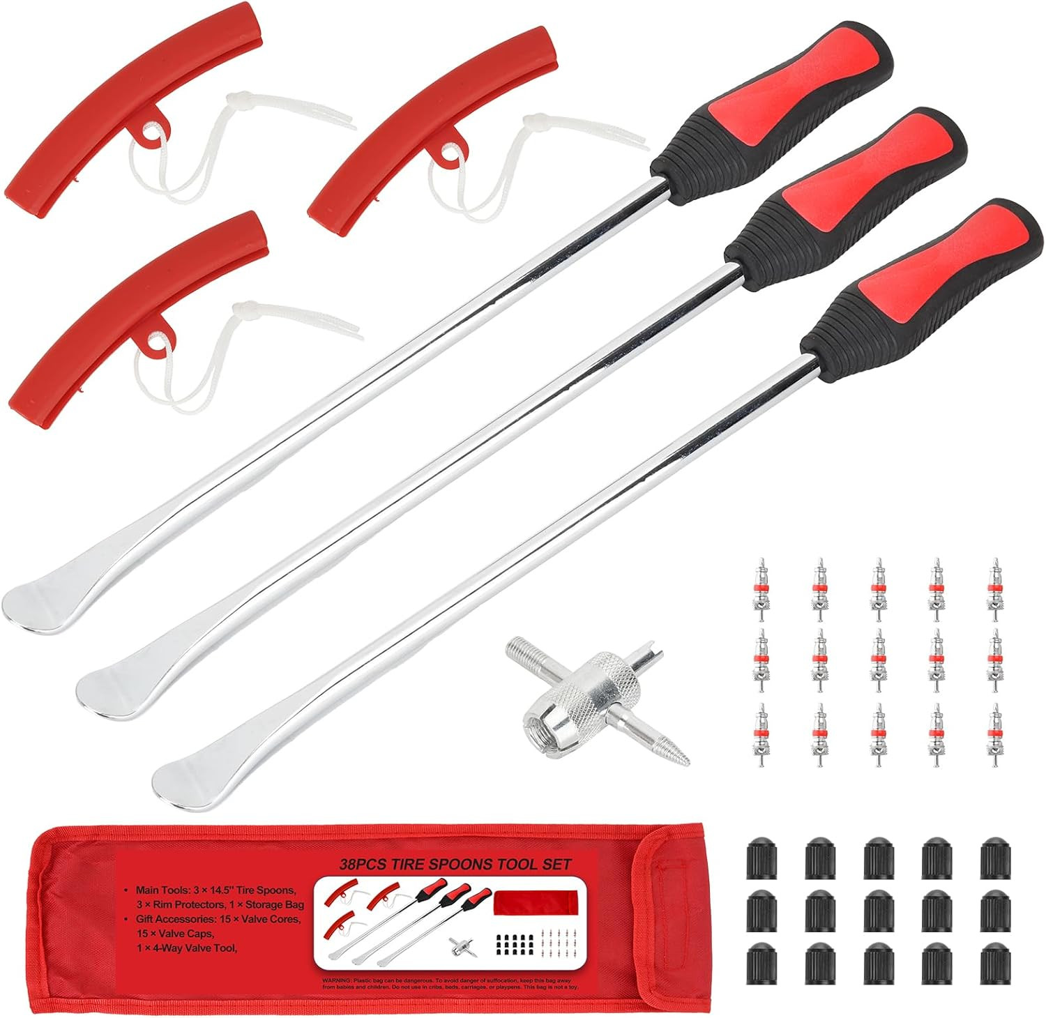 38 PCS Tire Spoons Tool Set, Premium Tire Irons Tire Changing Kit with 14.5" ...