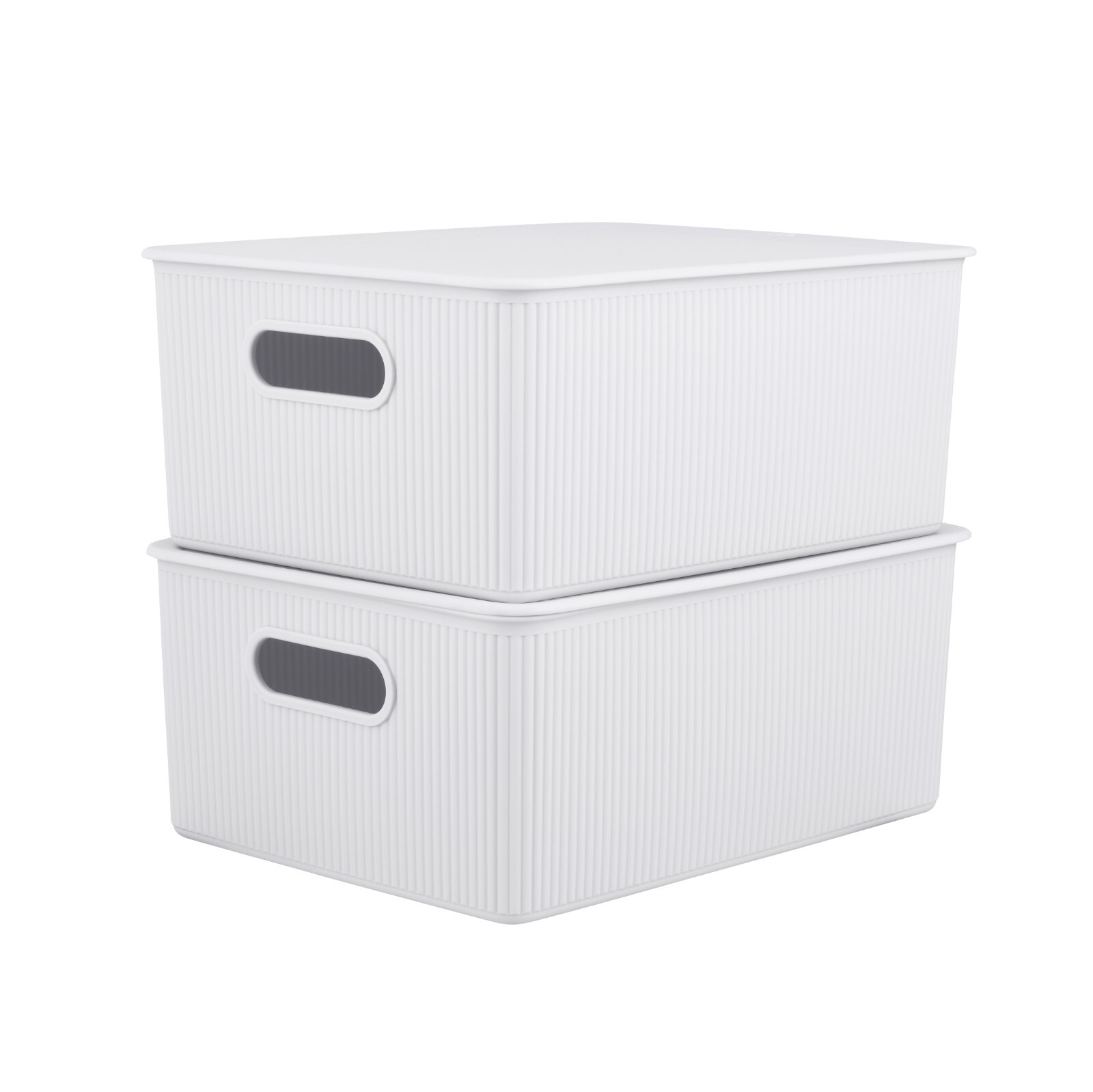 Superio 15L Medium White Smoke Ribbed Storage Bin with Lid, Plastic (2 Pack)