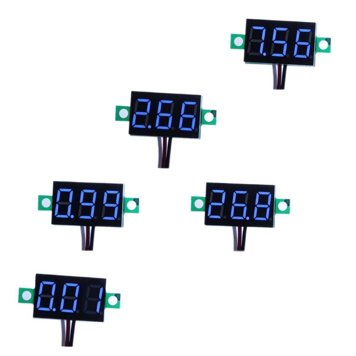 5 Pack Three Wire Calibratable DC 0-30V Blue Digital Mini Voltmeter Set