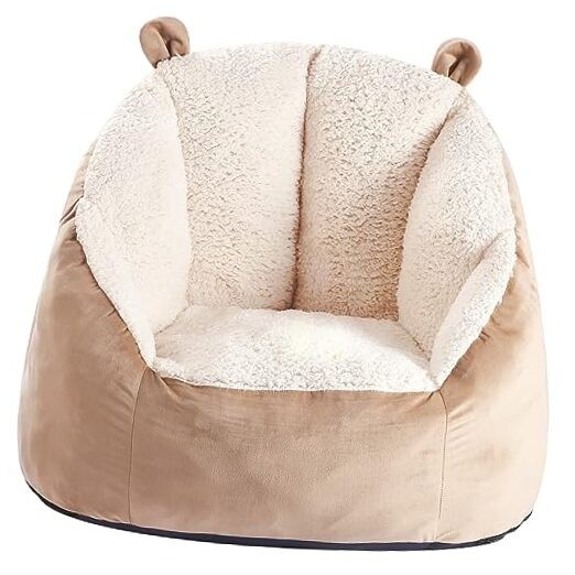 Cute Soft Bean Bag Chair for Kids with Fluffy Bear Ears, Cozee Fluffy Lazy