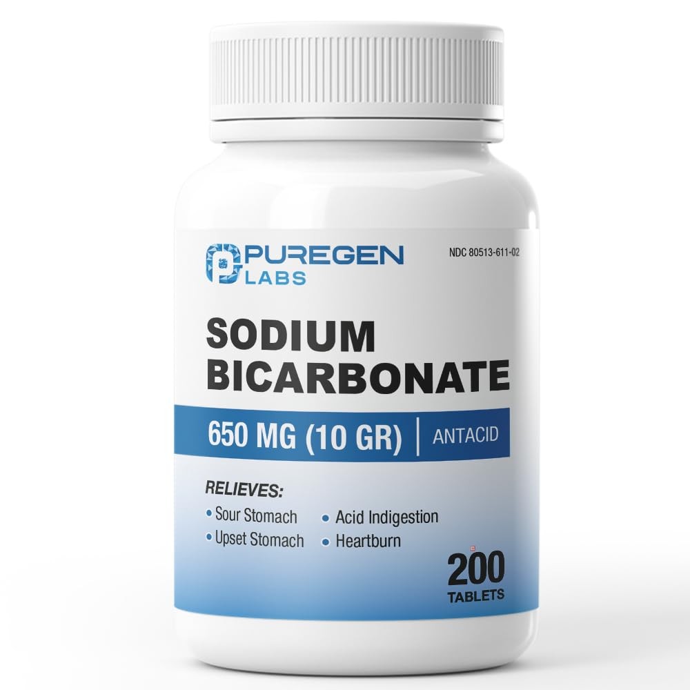 Puregen Labs Sodium Bicarbonate Tablets 650mg (10 Grains) - 200 Count | USP G...