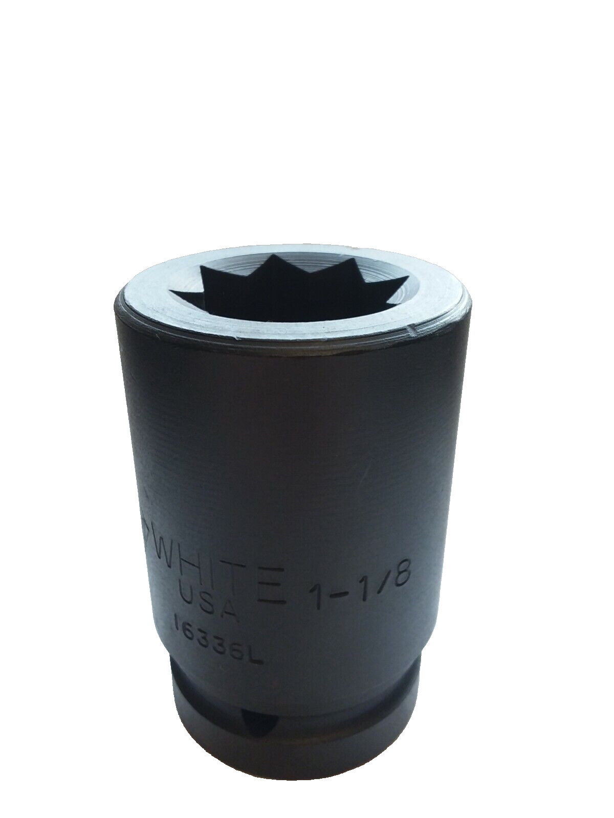 WHITE USA Track Socket 1" Drive, 1-1/8" 8 Point Impact Socket Deep Railroad