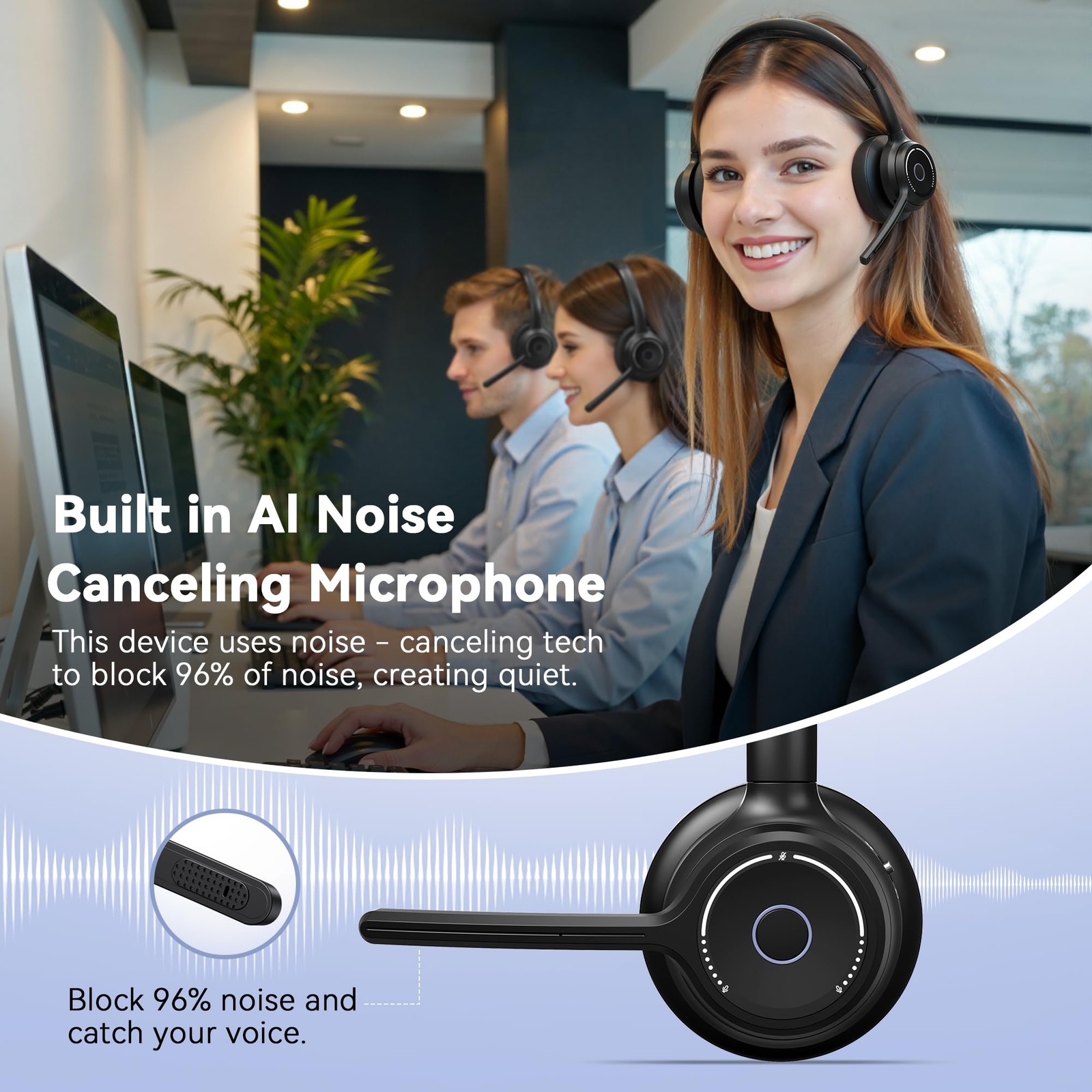(2026 Upgraded) Wireless Headset with Mic for Work, Bluetooth Headset with No...