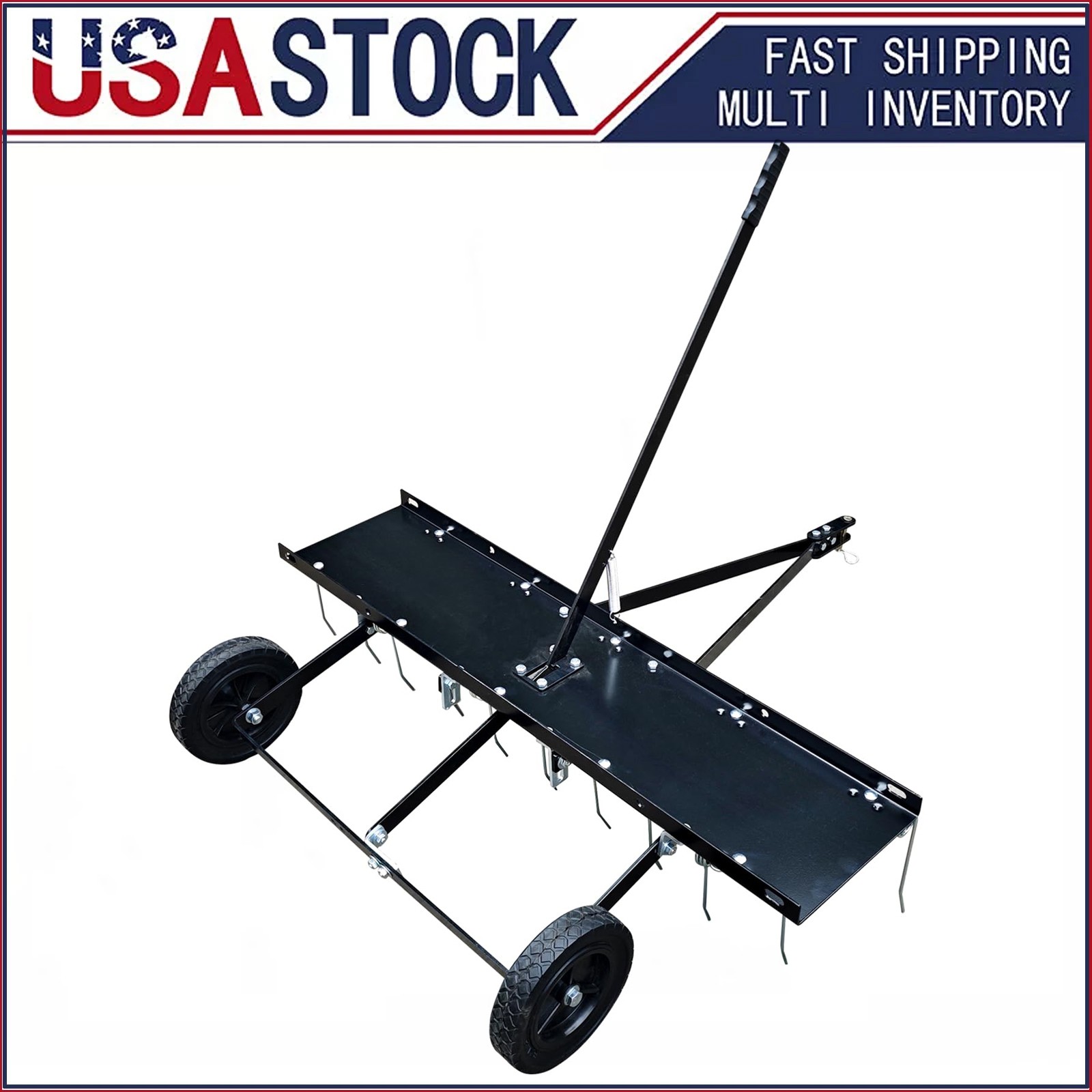 48" Tow-Behind Lawn Dethatcher Rake ATV Tractor 24 Tines 8" Solid Wheels Yard