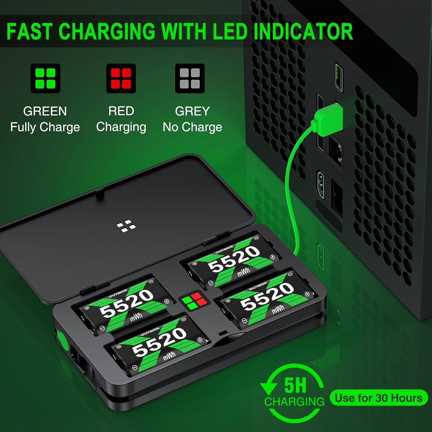 4x5520mWh Controller Battery Pack for X-Series X/S, Rechargeable Battery for ...