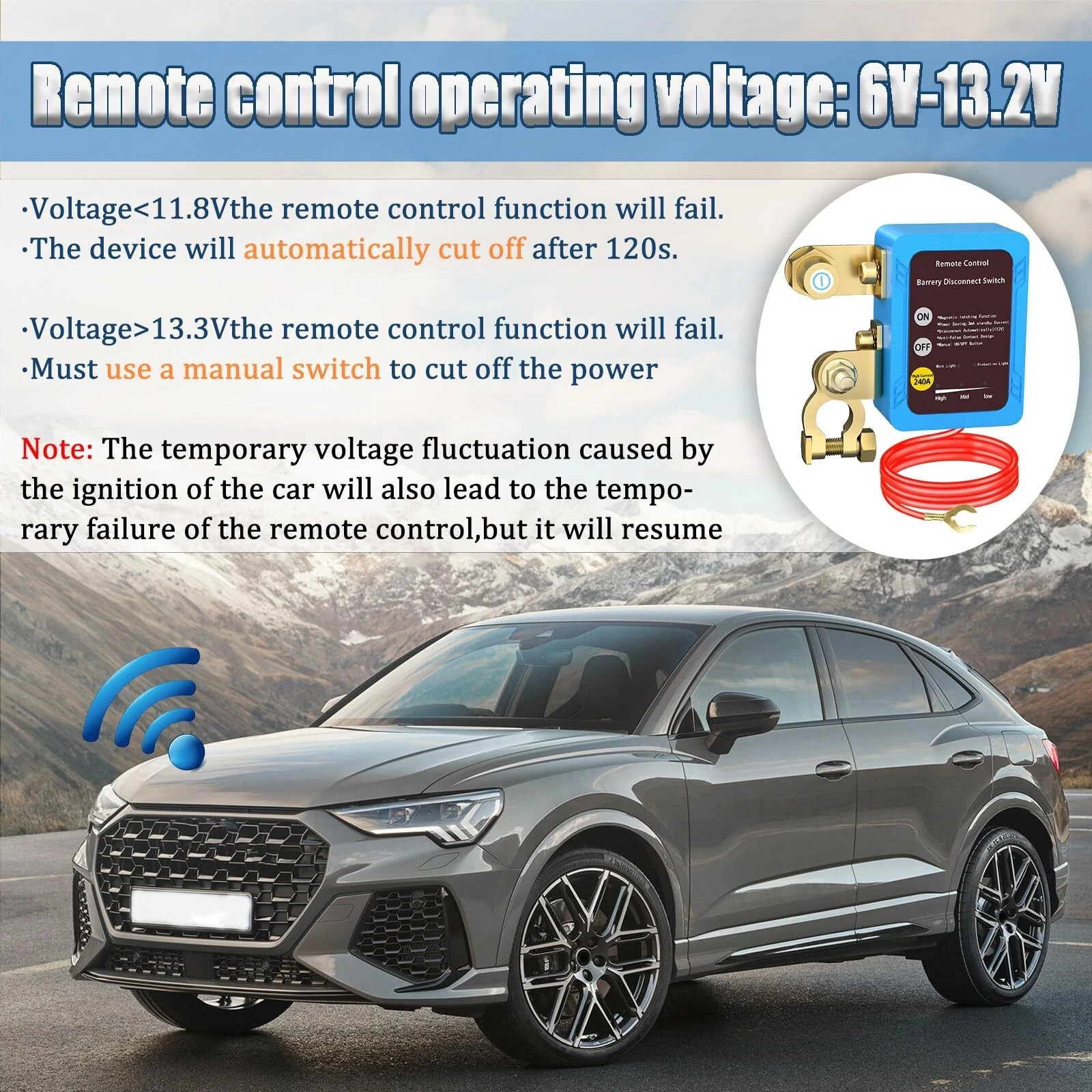 Upgrade Smart Voltage Kill Switch Remote Battery Disconnect Switch 12V/24V 240A