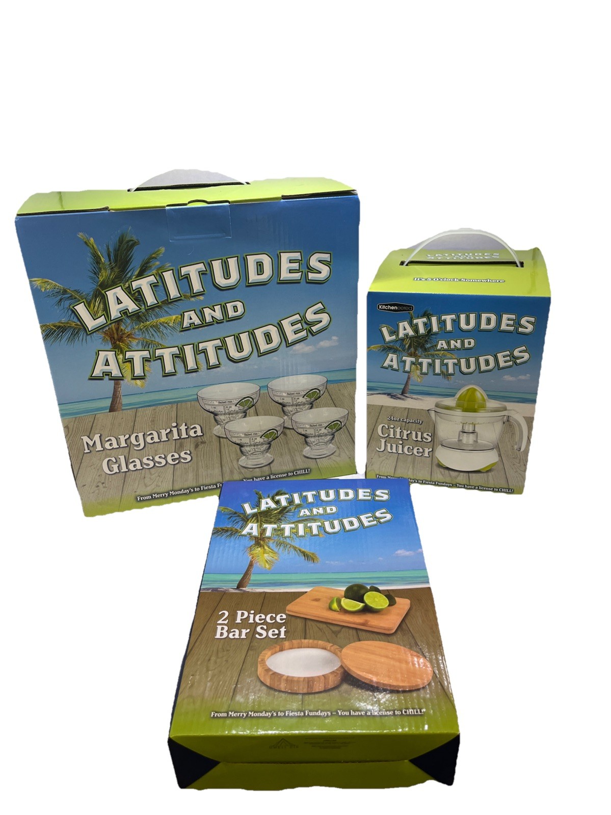 Latitudes & Attitudes Citrus Juicer Margarita Glasses 2 PC Bar Set NEW