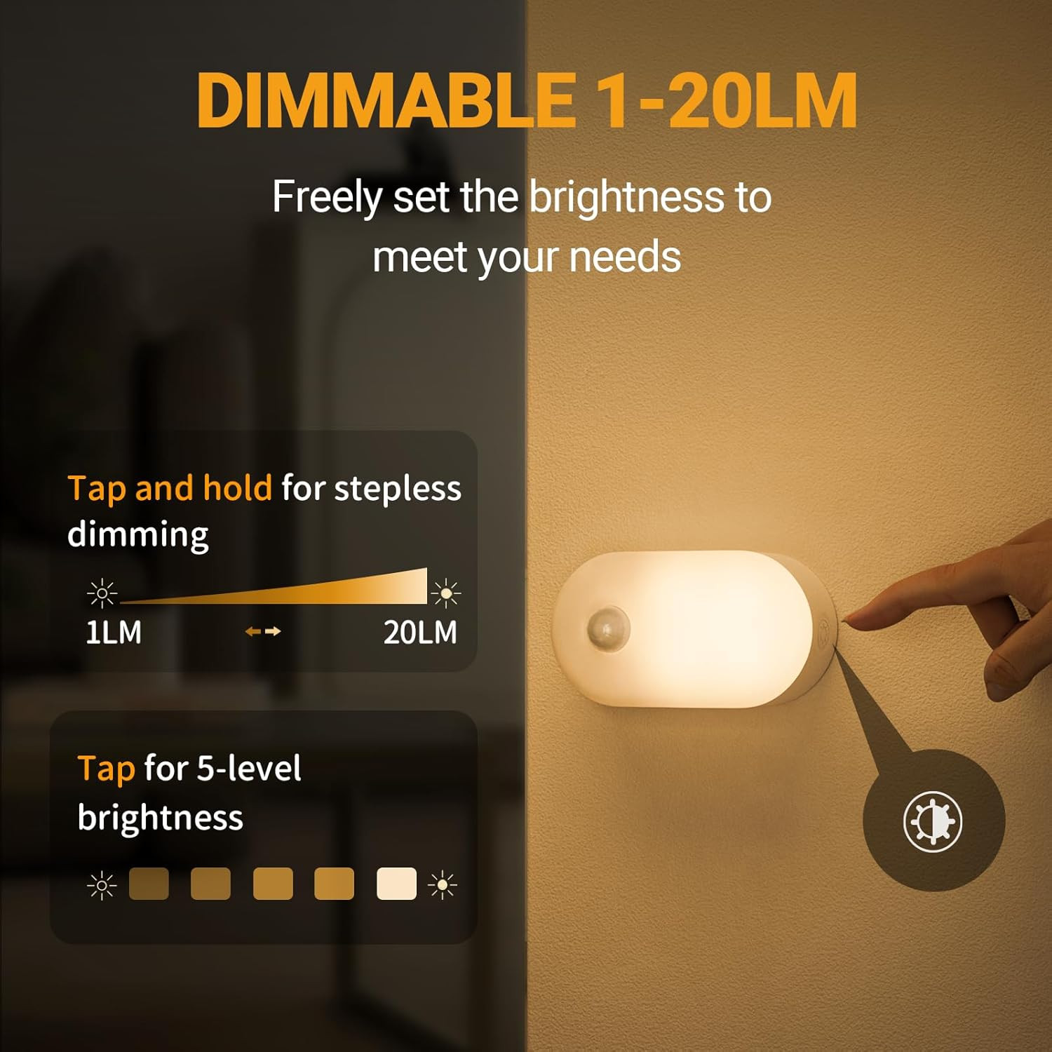 Lyridz Rechargeable Battery Night Light with Motion Sensor, Portable Mini Warm W