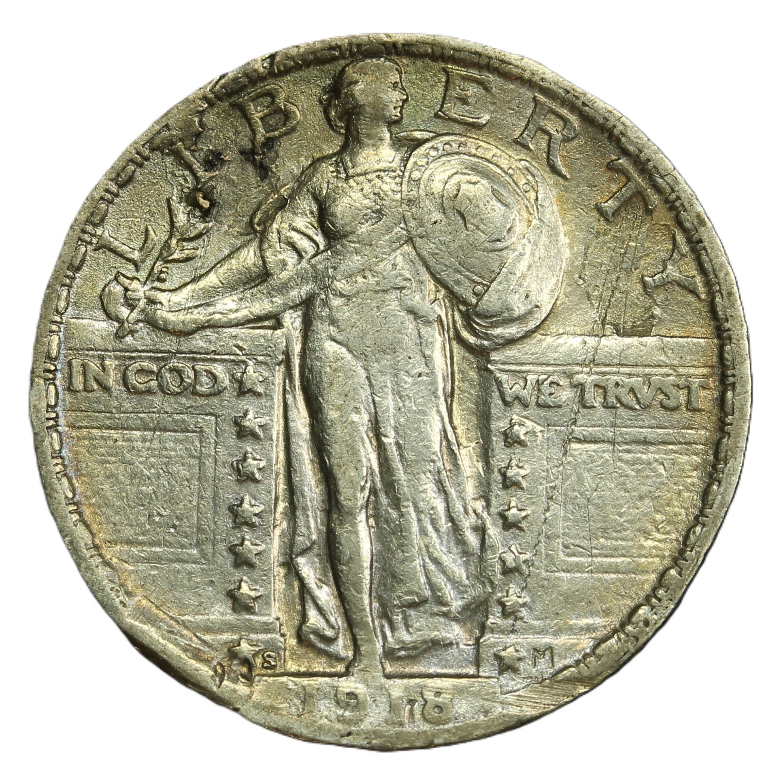 1918 S 25C Standing Liberty Quarter- Major Die Crack, Late Die State- SMH-2351