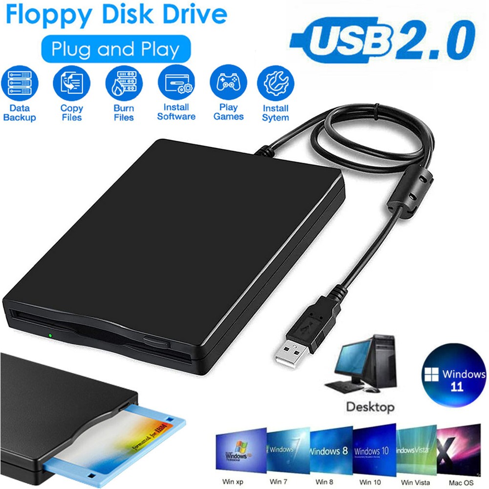 3.5” USB 2.0 Data External Floppy Disk Drive 1.44MB For Laptop PC Win 7/8/10 Mac