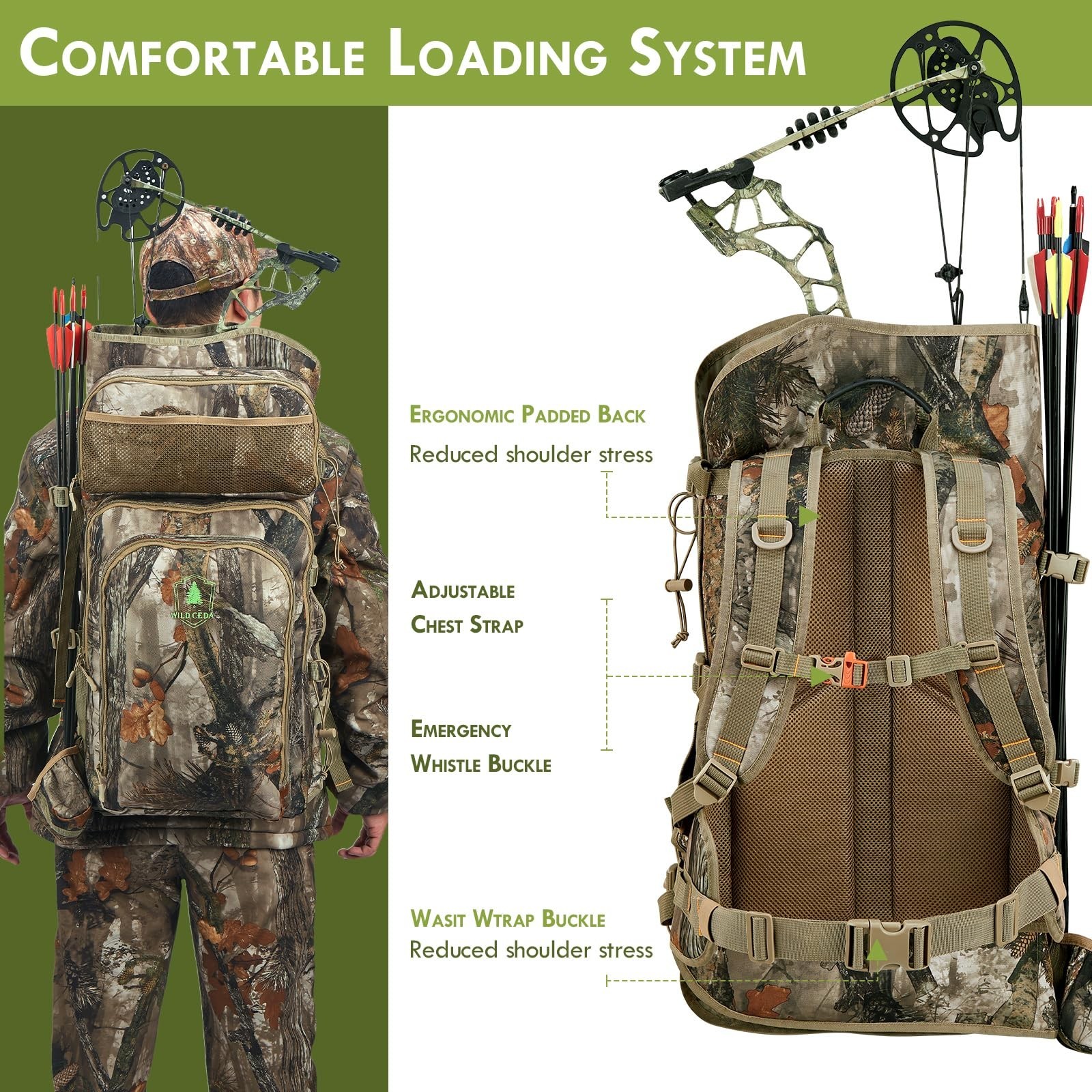 Bow Hunting Backpack for Men, Saddle Camo backpack with Bow Holder, Compound ...