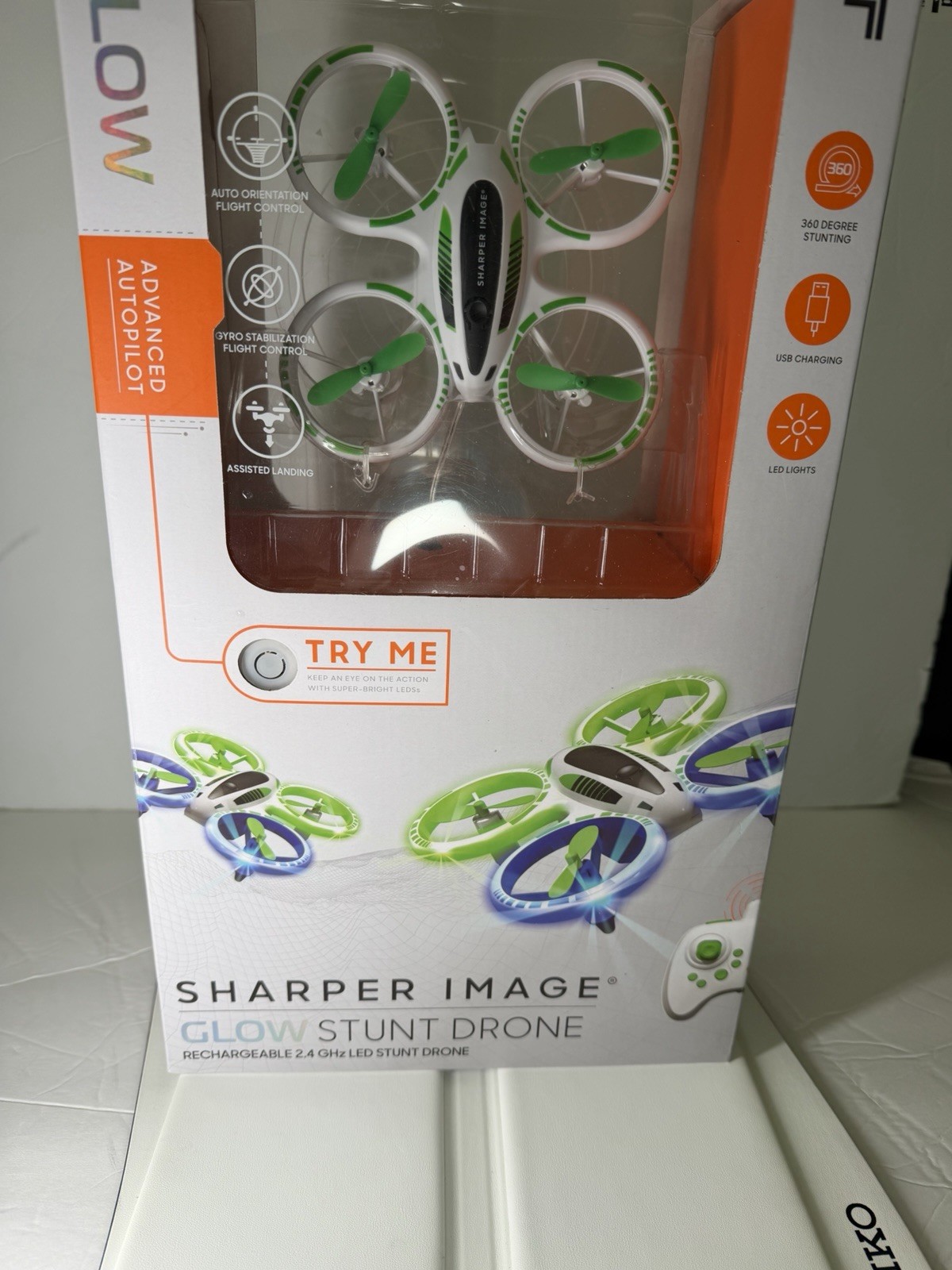 Sharper Image Glow Stunt Quadcopter Drone LED Lights Assisted Landing RTR 165ft