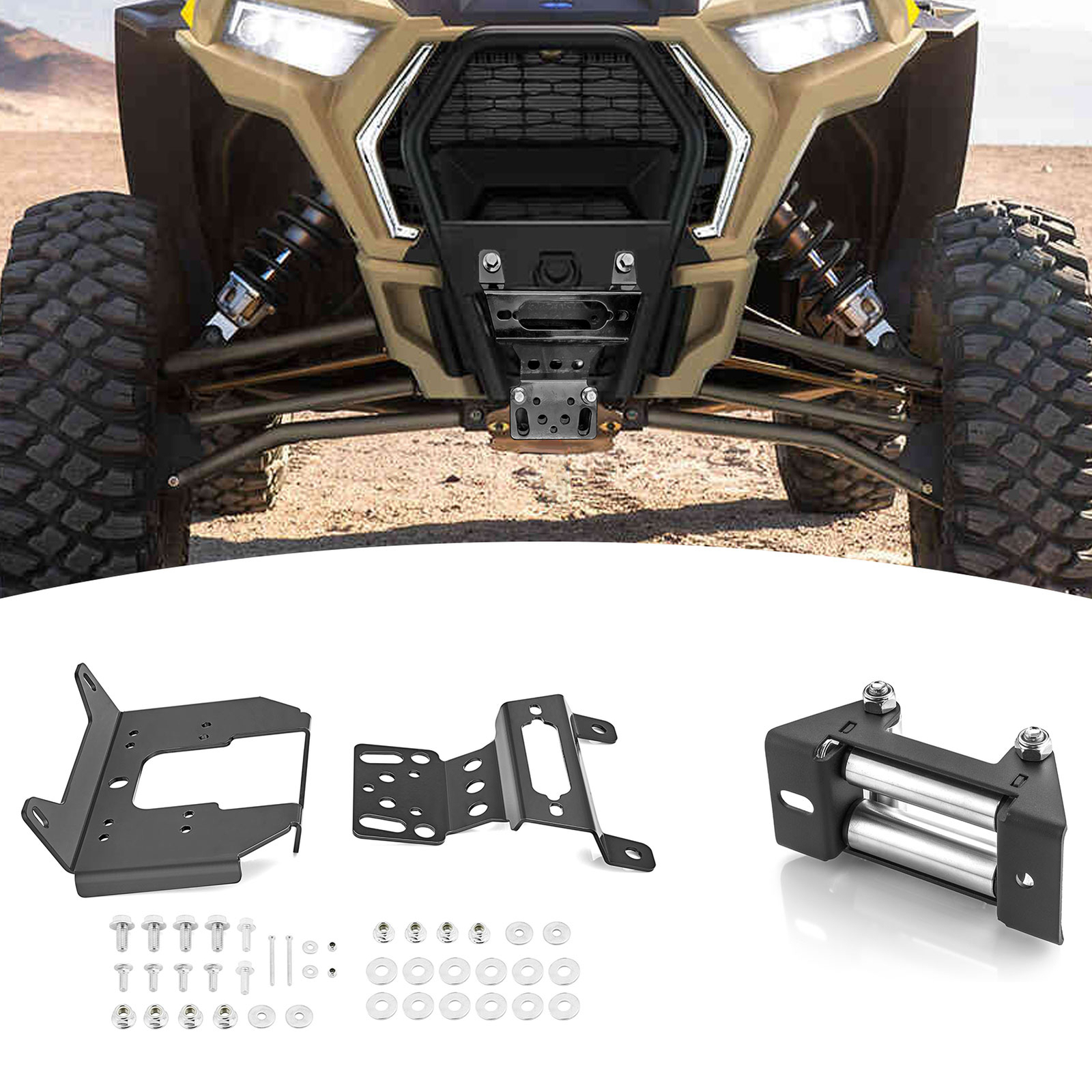 Winch Mount Plate+4 7/8" Roller Fairlead Fit Polaris RZR 900/General 1000 XP