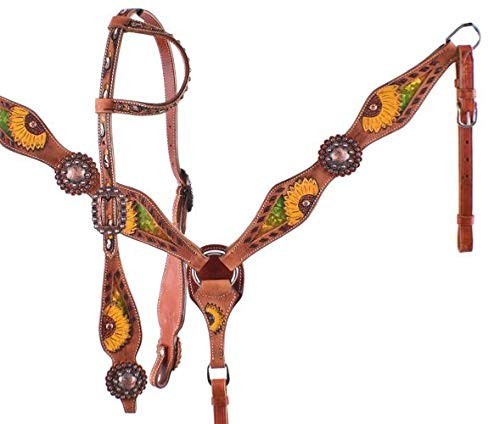 Showman Painted Sunflower Headstall & Breast Collar Set w/Colored Metallic Inlay